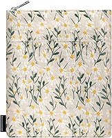 Dadanism Daisy Embroidered Zipper Book Sleeve Protector with Front Pocket - Beige Book Cover for Hardcovers, Paperbacks, Tablets - Book Lover Gifts