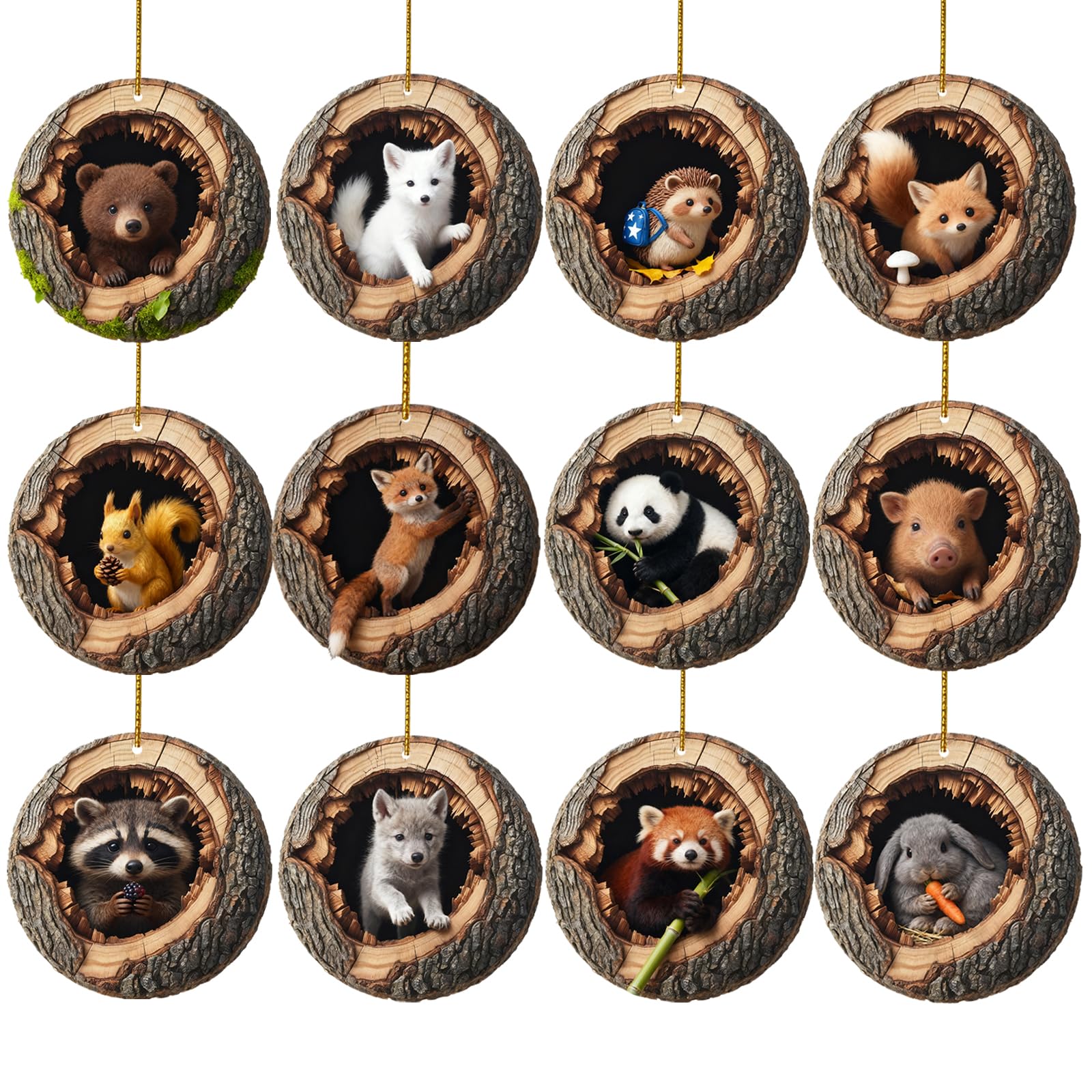 Laishengte 12Pcse Animal Christmas Ornament 2D Flat Acrylic Forest Animal Decoration For Christmas Trees Hanging Decoration Gift (12Pcse)