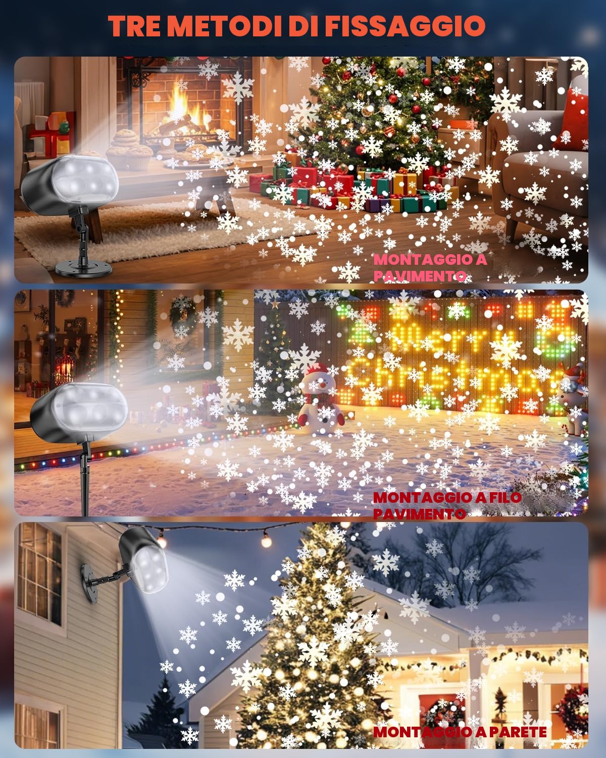 Proiettore di luci natalizie a forma di fiocco di neve, luce LED con telecomando, proiettore dinamico regolabile, IP65, impermeabile, per Natale, vacanze, matrimoni, giardino, patio, decorazione