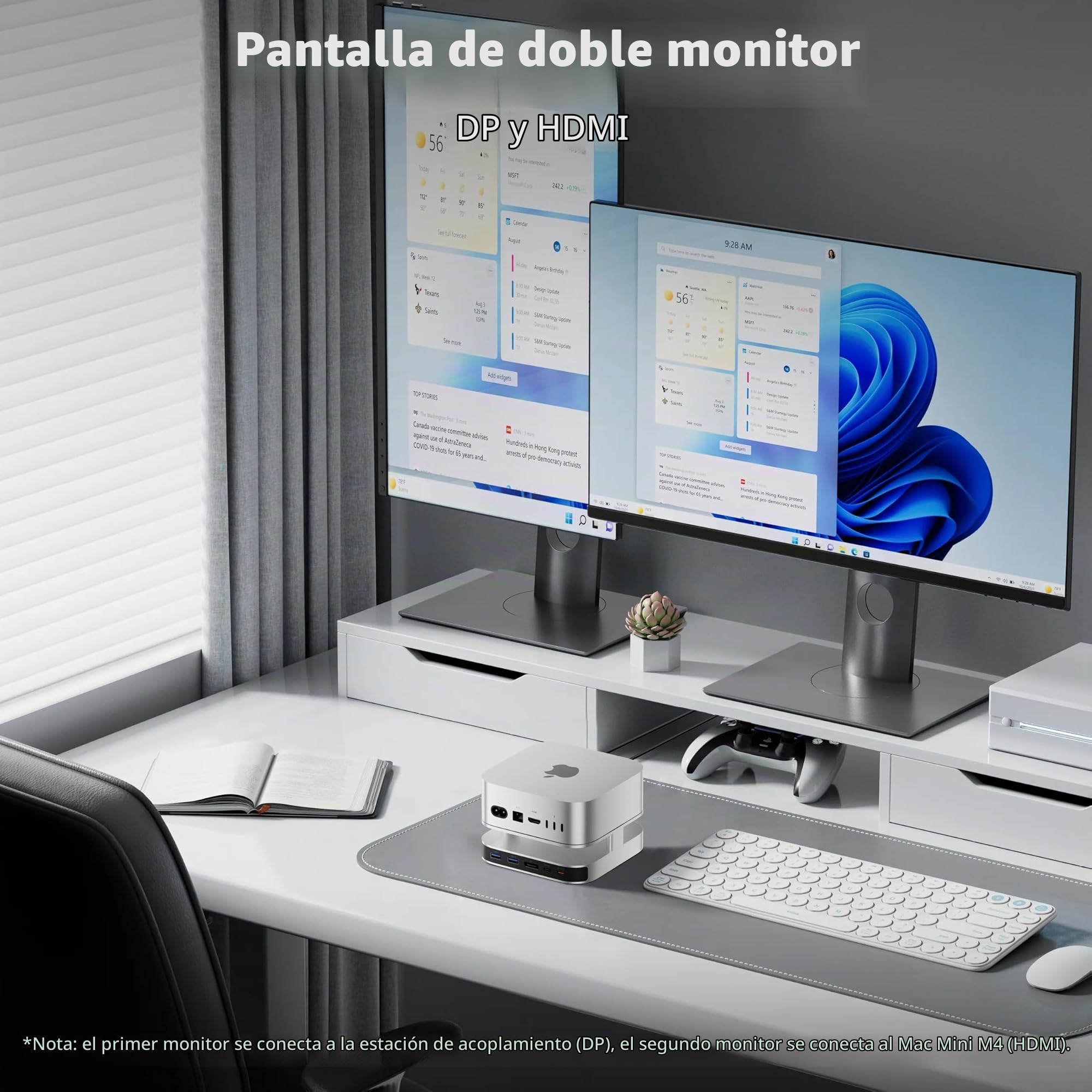 BENFEI Dock para Mac Mini M4, Soporte para Mac Mini M4 con Caja para SSD NVMe, Hub DisplayPort 4K para Mac Mini M4 y M4 Pro (2024), 10 Gbps 1 x USB‑C y 1 x USB‑A 3.2, 5 Gbps 3 x USB‑A 3.0, SD/TF