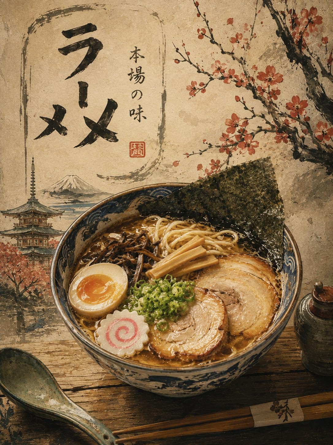 Ramen japońskie jedzenie 45 x 61 cm zwijany plakat nadruk
