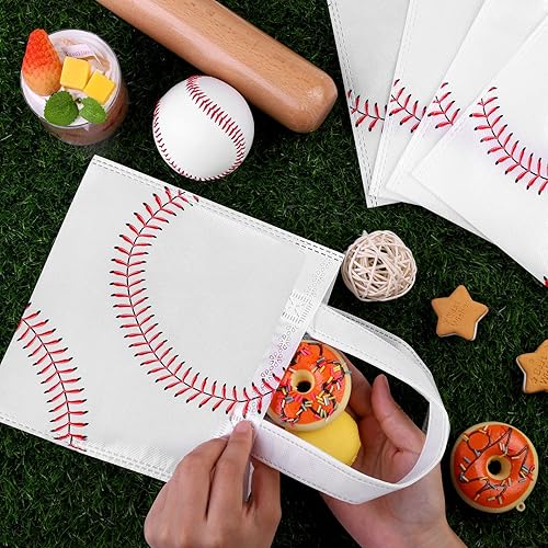 Miniatura 4 de MIMIND 24 bolsas de béisbol no tejidas para recuerdos de fiesta con asas de 7.8 x 7.8 pulgadas, bolsas de regalos de fiesta de béisbol, bolsas de