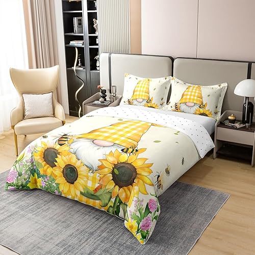 Miniatura 10 de Erosebridal Funda de edredón de hongos 100% algodón, juegos de cama Kawaii de gnomo de primavera para niñas y niños, funda de edredón de plantas de