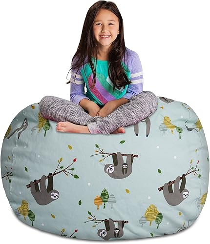 Miniatura 351 de Posh Stuffable - Sillón puff con almacenamiento para niños, contenedor de animales de peluche, organizador de juguetes de niños Lienzo Burbujas Azul