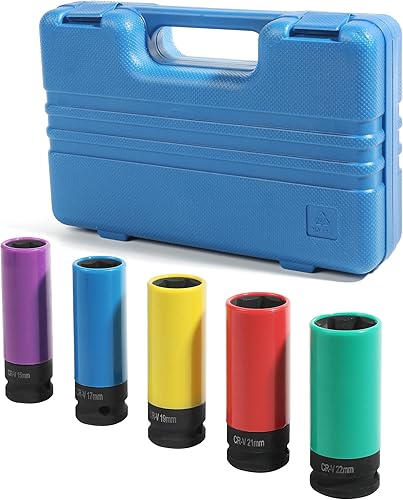 Zlirfy Juego de 5 llaves de tuerca de impacto de 12 pulgada, accesorios de automóvil de 15 17 19 21 0.866 in, protector de rueda de pared delgada