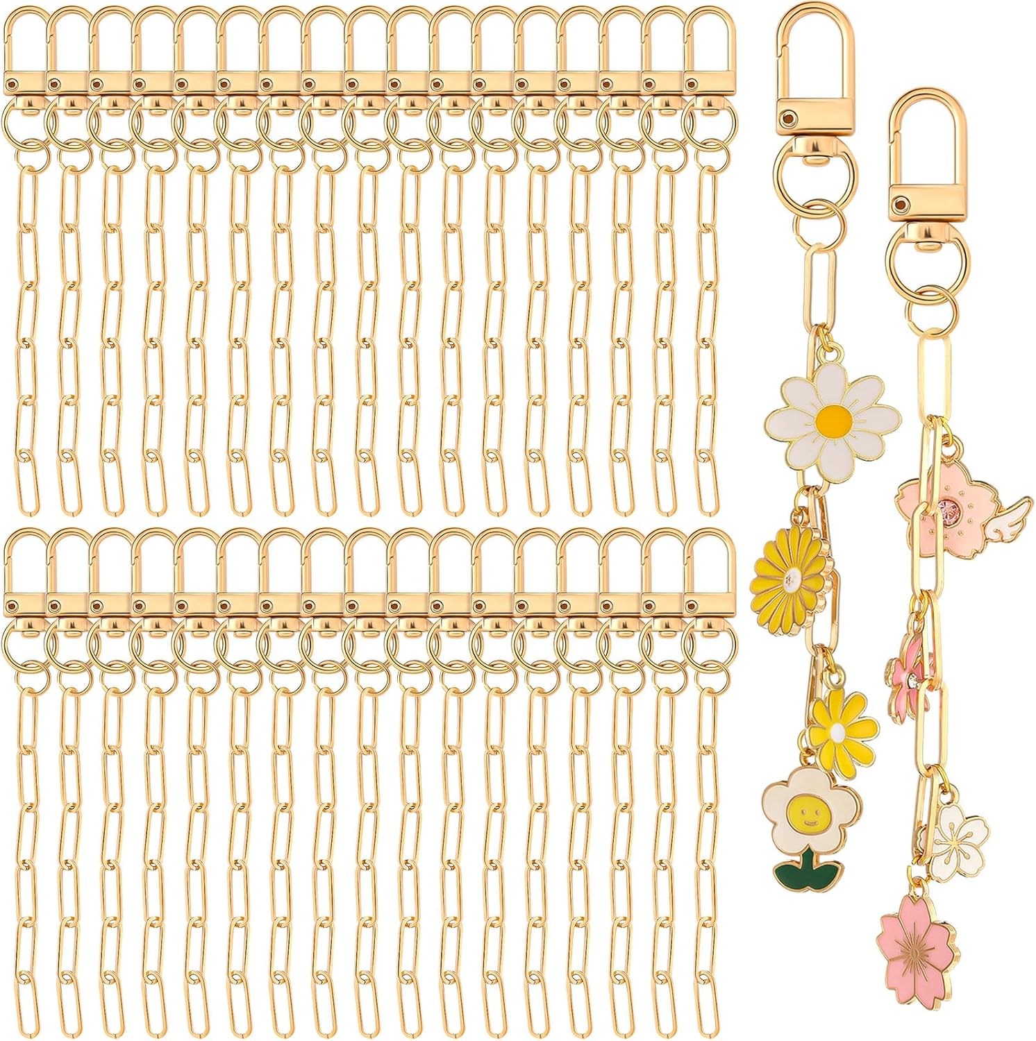Liliaafar 100 Set Keychain Making Kit Metal Keychain Clips with Key Ring Swivel Snap Hook Lobster Claw Clasps and Extender Chain Bulk for DIY Craft Supplies Jewelry Bags Accessories Gift (Gold)