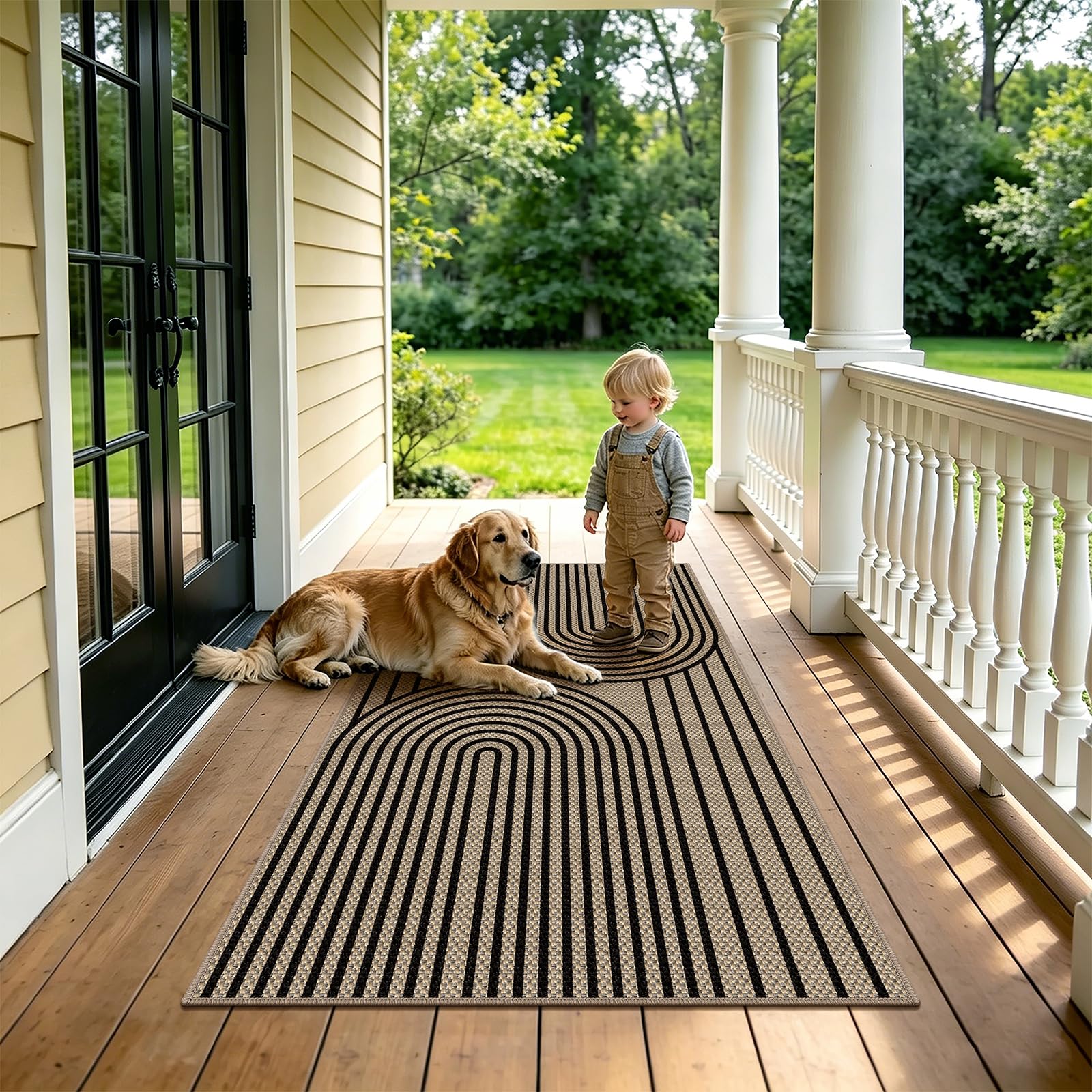 Teppich Läufer Flur 80x150cm, Jute Aussehen Küchenteppich, Waschbarer Teppich Flur, rutschfest Küchenläufer, Schwarz Outdoor Teppich für Küche, Wohnzimmer, Schlafzimmer, Diele, Eingang, Balkon