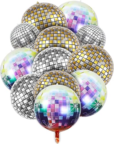 16 globos de bola de discoteca, decoraciones de bola de discoteca, globos de cumpleaños coloridos para decoraciones de fiesta de los años 50, 70,