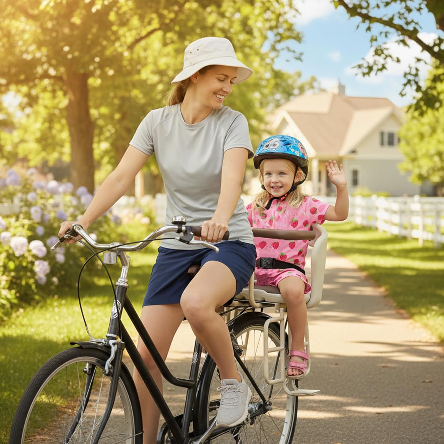 Toddler Bike Seat, Rear Child Bike Seat with Safety Harness & Padded Guardrail, Fit for Most Bikes, Ages 6 Months to 6 Years