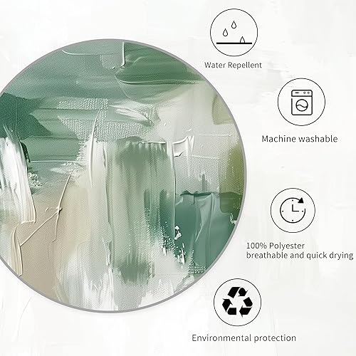 Miniatura 4 de Miyotaa Juego de cortina de ducha abstracta verde salvia, 60 pulgadas de ancho x 71 pulgadas de alto, arte de pinceladas neutro moderno