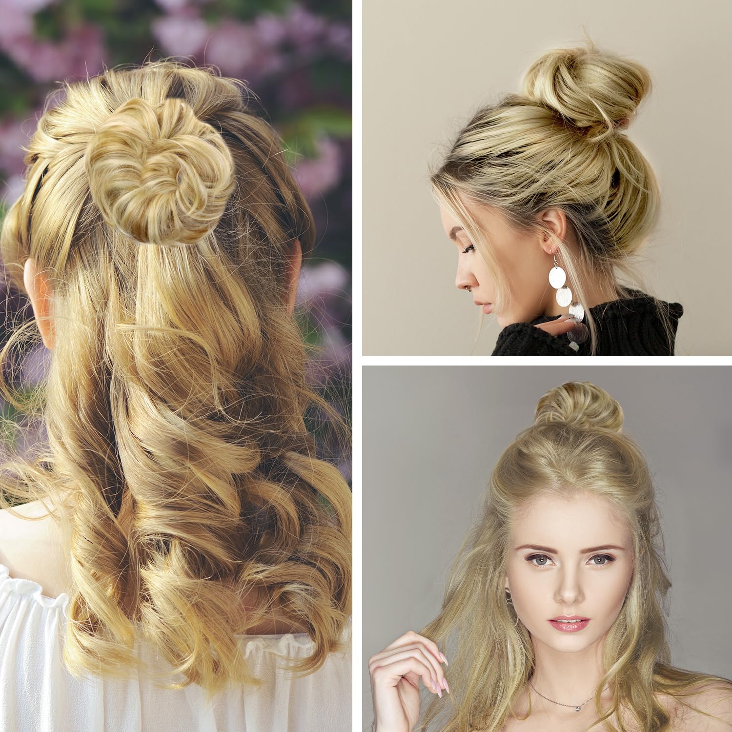 Hair Pieces for Women Messy Hair Bun Scrunchie, Elastic Hair Bun Extensions, Updo Hair Accessories, Synthetic Curly Scrunchies (Blonde) - Image 4