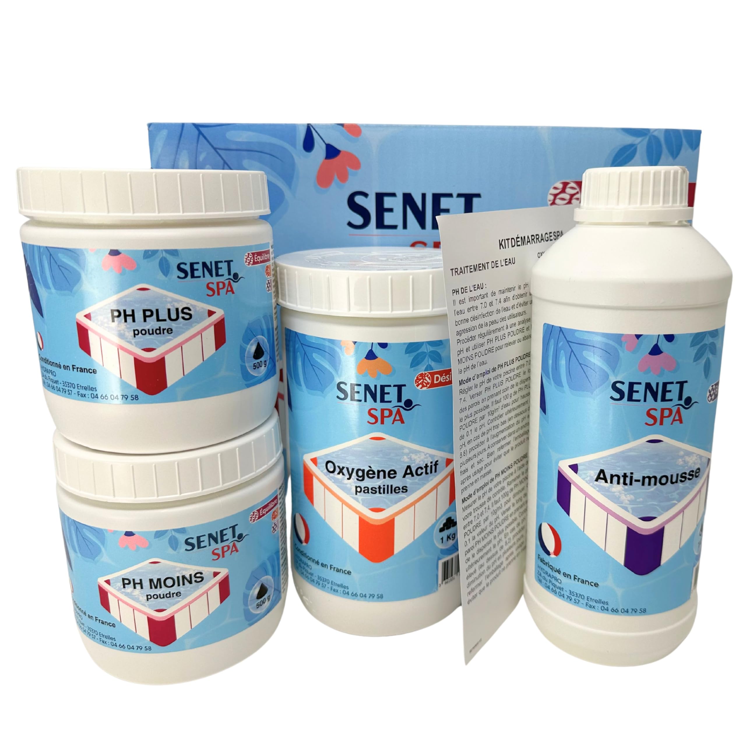 Kit Complet de Traitement pour Spa - Anti-Mousse, Régulateurs de pH et Oxygène Choc - Idéal pour Mise en Route et Entretien, Fabriqué en France