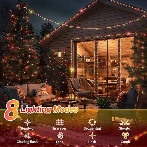 Miniatura 29 de Luces de Navidad de 200 pies con 500 luces LED para exteriores, tira de luces extralargas, cable transparente, impermeable, 8 modos de temporizador