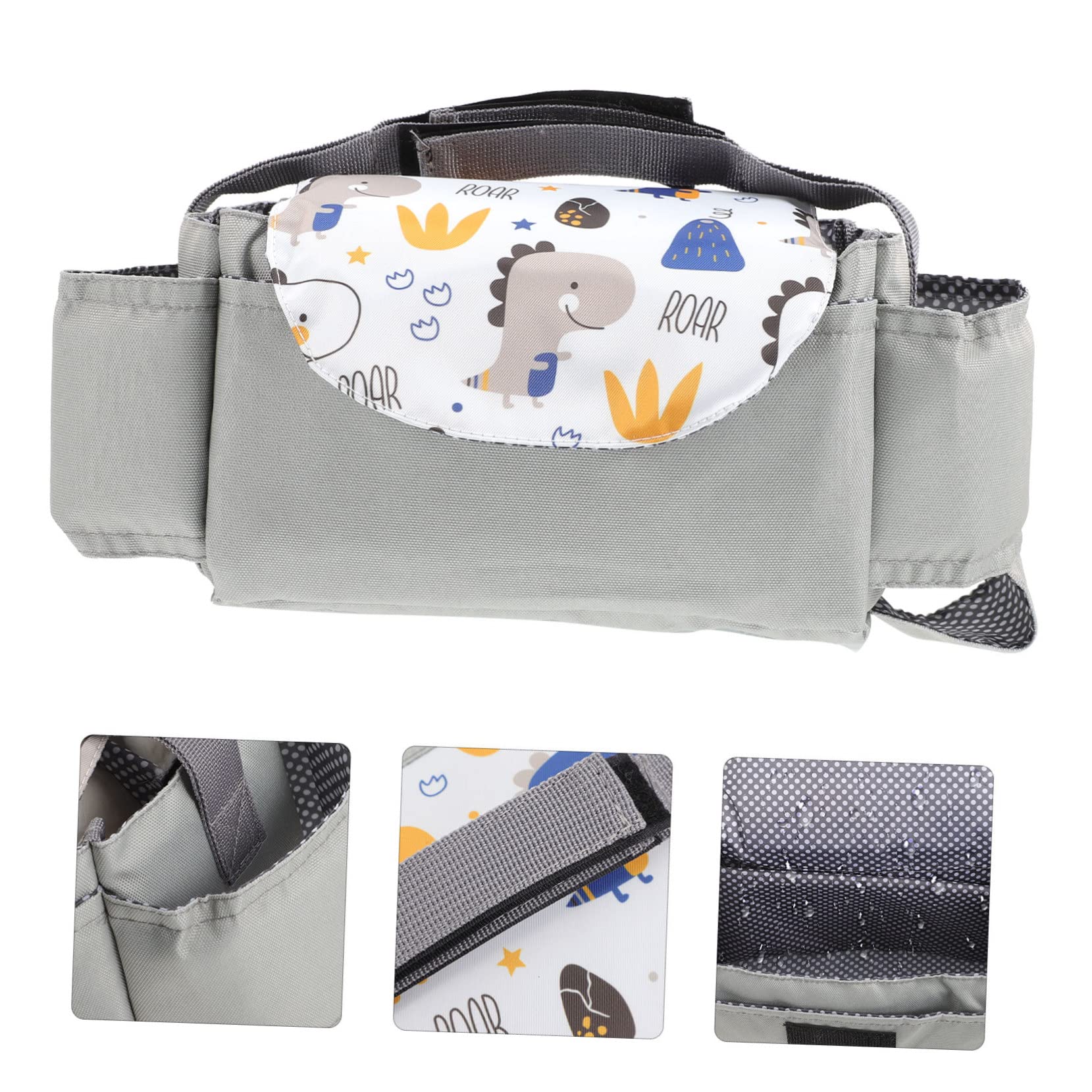 Kisangel 3stücke Kinderwagen Organizer Mit Flaschenhalter Multifunktionale Wickeltasche Für Babyartikel Praktische Aufbewahrungstasche Für Unterwegs Hellgrau Mit Dinosaurier-