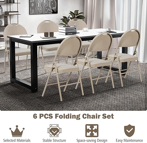 Miniatura 3 de Safstar - Paquete de 6 sillas plegables con asiento acolchado, sillas plegables de acero metálico con asiento tapizado y asa portátil, sillas
