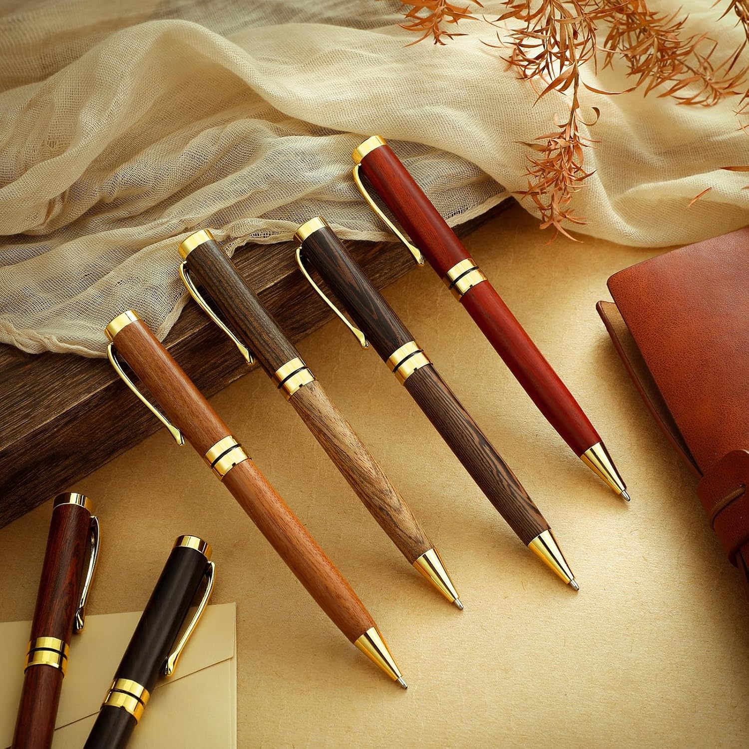 Yeaqee 18 Pcs Luxury Wood Ballpoint Pens 1.0mm Elegant Fancy Wooden Black Ink Pens Christmas Gift for Men Women Employee Teacher Journaling Executive Business