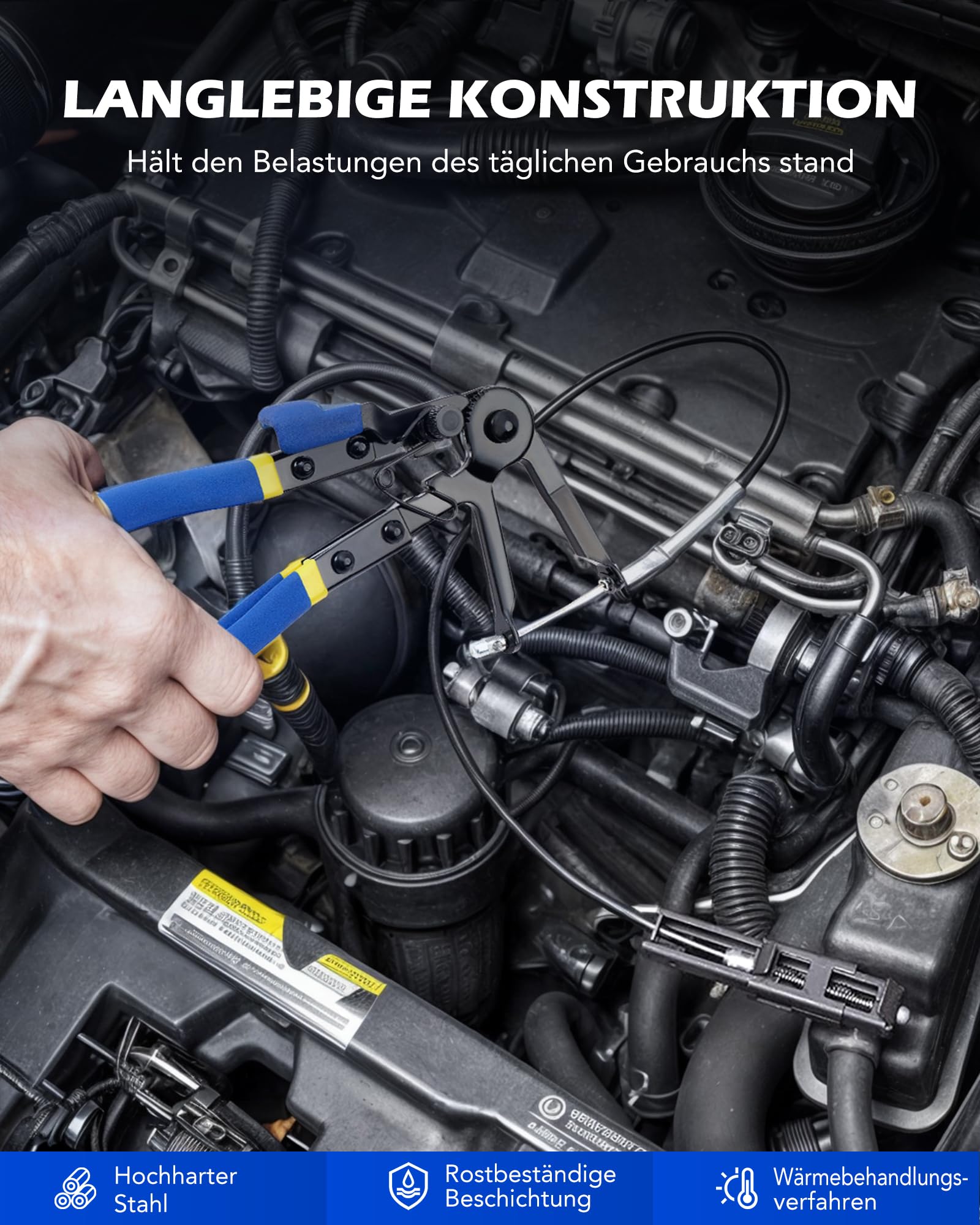Orion Motor Tech 9-tlg. Schlauchklemmenzange Set, Profi Schlauchschellenzange Set für Kraftstoff- Öl- & Wasserschläuche, Schellenzange KFZ Werkzeug Set mit Bowdenzug für Clic-R Typ & Federbandschellen