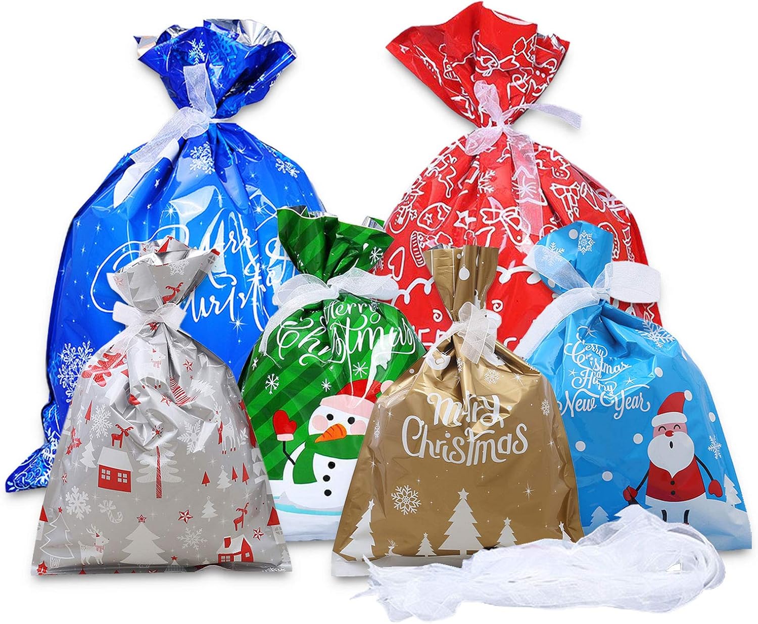 Yasirona Drawstring Gift Bags, Holiday Foil Gift Bags, 30