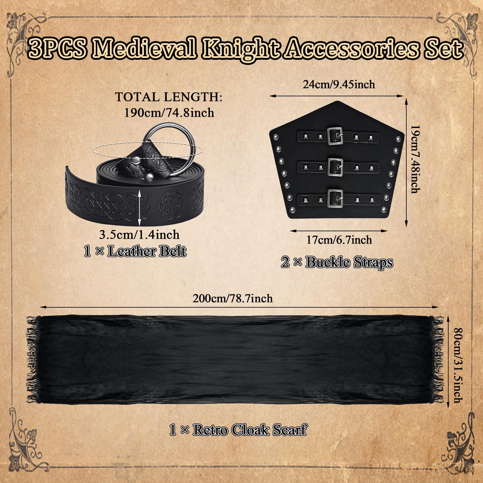 JDFAIJEAL Medieval Viking Style Accessories Set - Renaissance Knight Kit, Black - Image 3