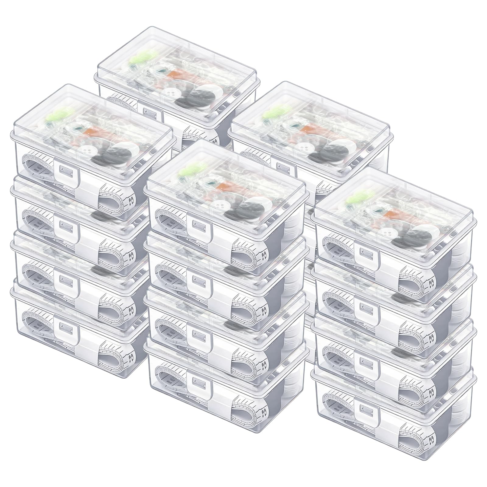 20 Stück Mini Nähkästchen für Reisen, Tragbares Notfall-Nähset mit transparentem Koffer, vollständiges Zubehör, inklusive Schere, Einfädler, Maßband, schwarzem und weißem Garn