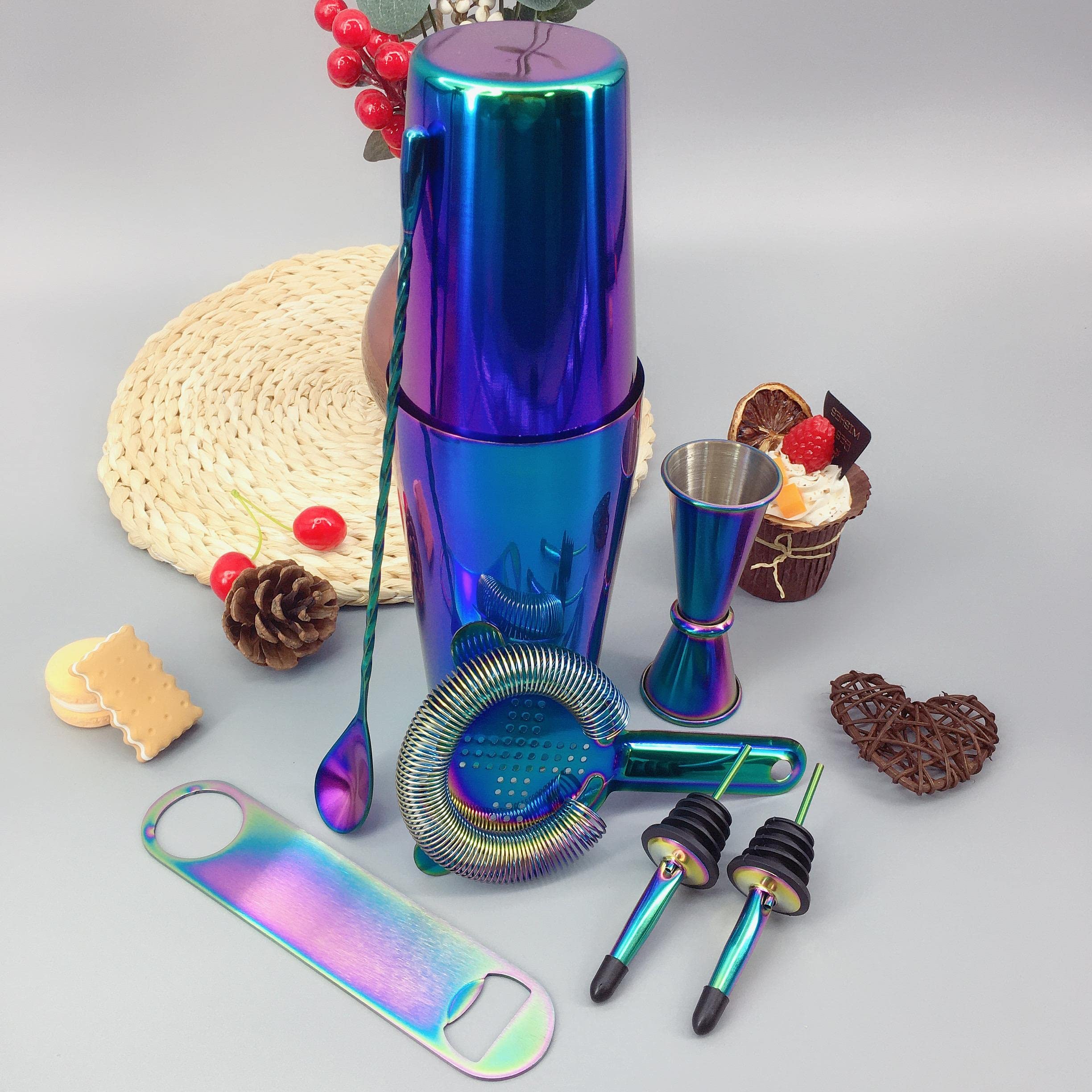 Cocktail Shaker Bar Set 8 Pezzi di Set Acciaio Inossidabile Arcobaleno Boston Cocktail Shaker Set per Bartender Kit Splendido Colore Casa C 10 Pezzi (B 10 Pezzi)