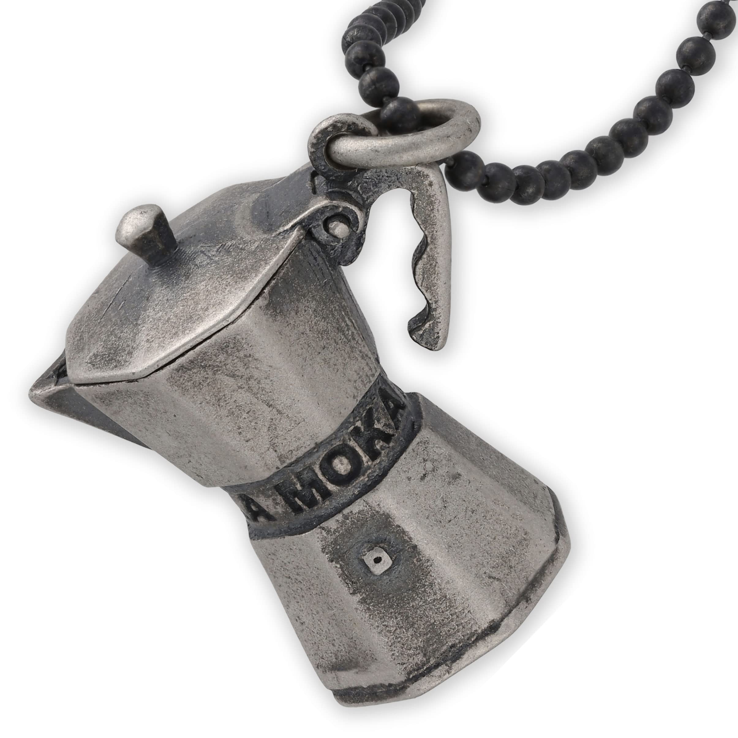 Męski wisiorek ekspres do kawy z oksydowanego srebra próby 925 - Idealny symbol uzależnienia od kofeiny dla miłośników kawy, którzy potrzebują porannej kawy - Handmade by Emmanuela