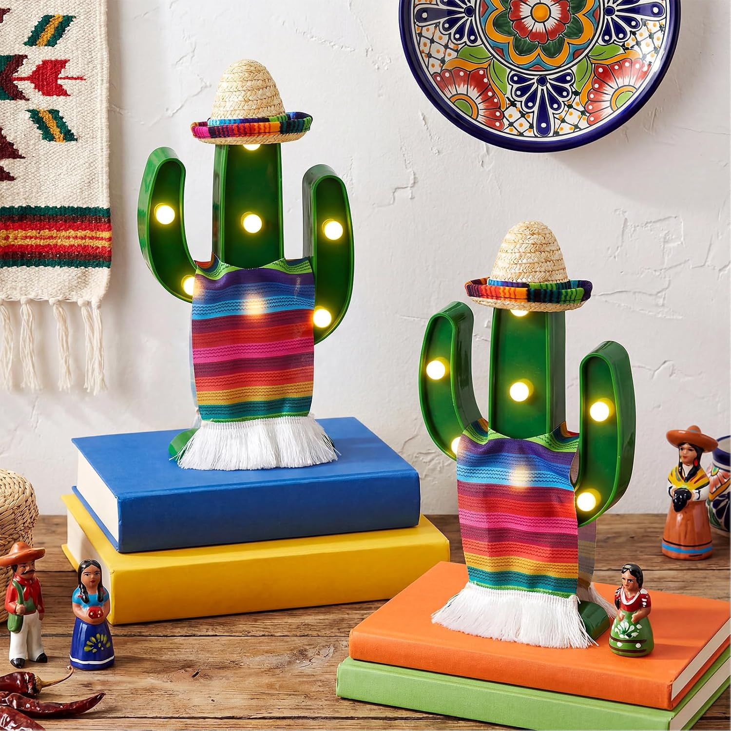 Honoson 6 Pcs LED Cactus Light Cinco De Mayo Decorations 10 x 6 Inch Mexican Fiesta Party Decorations Cute Cactus Night Lamp for Table Room Bedroom Home Party Decoration Cinco De Mayo Gift