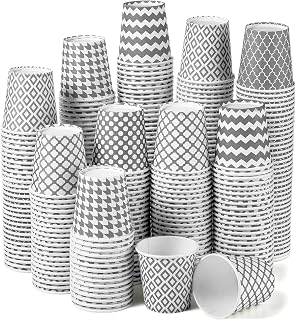 Sawysine 300 Count 5 oz Disposable Paper Bathroom Cups, Mouthwash Rinse Cups, Thick & Leak-resistant Mini Cup for Hot/cold Water, Coffee, Juice, Espresso & Parties(Geometric Gray Style)