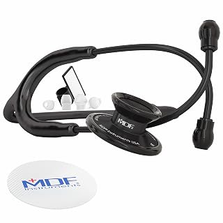 MDF Instruments, Acoustica Lightweight Stethoscope for Doctors, Nurses, Students, Home Health Use, Adult, Dual Head, Black Tube, Black Chestpiece-Headset, MDF747XPBO - Amazon product rated Grade A