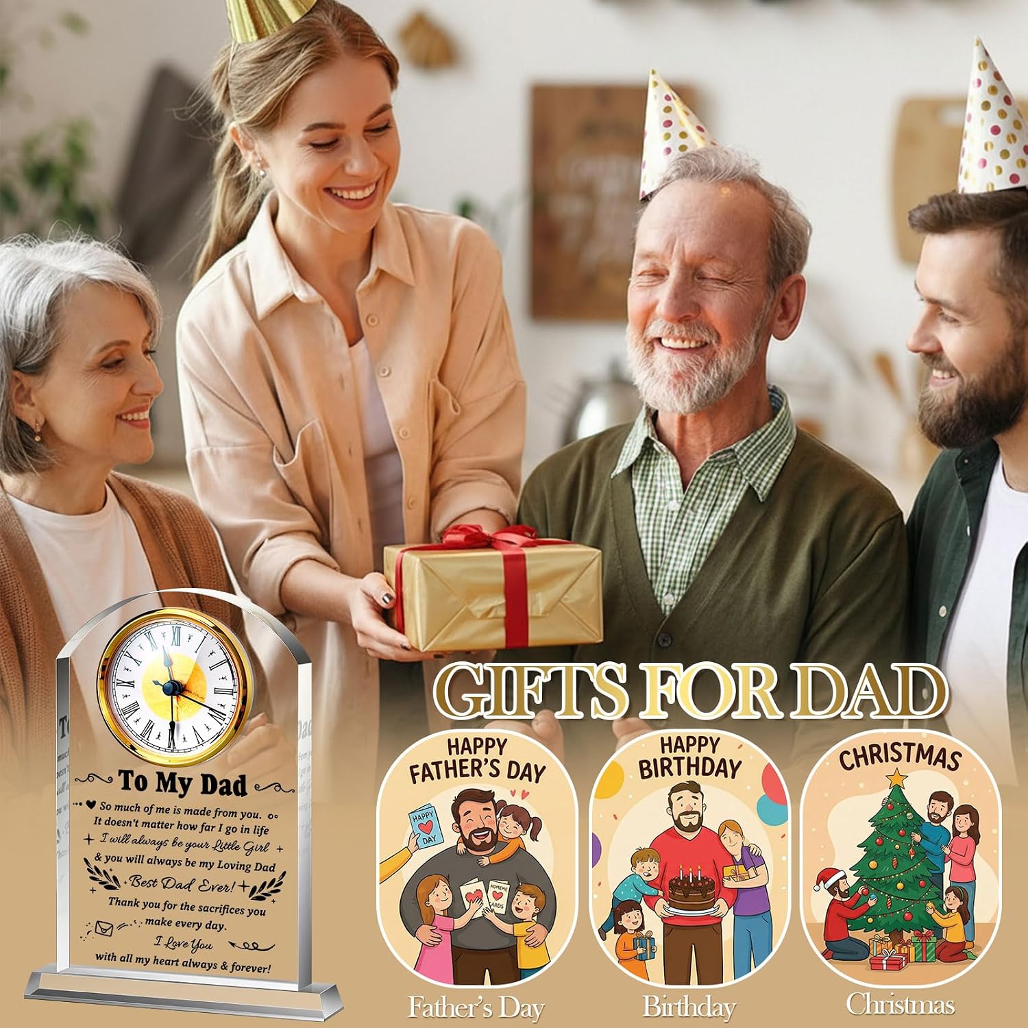 Landical to My Dad Clock Gifts from Daughter Son Acrylic Clock Gift for Father's Day Birthday Present for Dad Father Sign Plaque Meaningful Keepsake Present for Men Idea Home Desk Table Room Decor