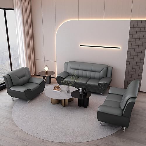 Container Furniture Direct Silla de piel sintética de estilo moderno sofá biplaza y sofá con reposabrazos superior de almohada extra cómoda ideal