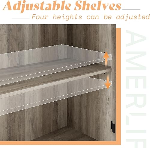 Miniatura 8 de Aparador de buffet de 63 pulgadas con almacenamiento, gabinete moderno de granja con 4 puertas de vidrio y estante ajustable, armario de mesa de