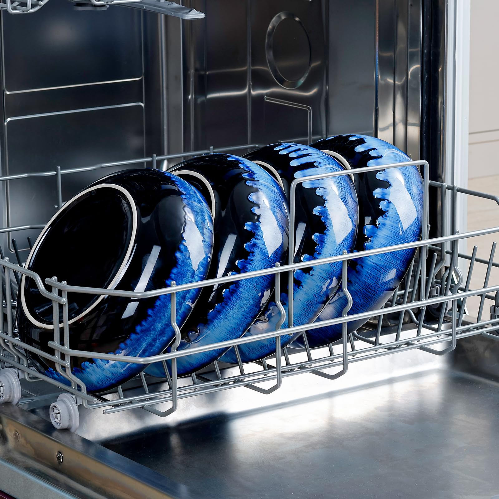 NUTRIUPS Φ 21,5 cm Cuenco de cerámica para servir platos hondos de 1,2 L, juego de 4 unidades, ensaladera de porcelana premium, color azul oscuro
