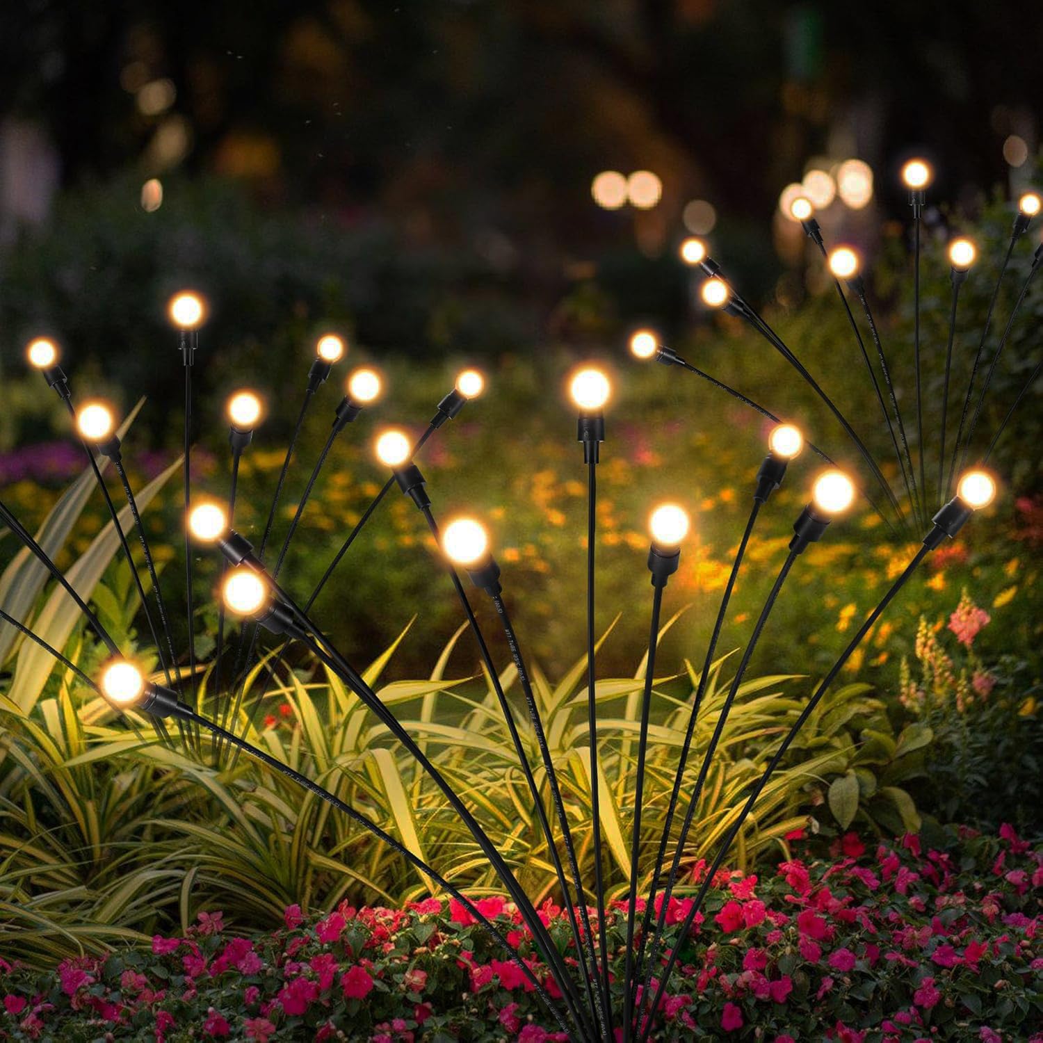 Solar Garden Lights Outdoor, Firefly Starburst Swaying LED, IP65 Waterproof, Auto On/Off, Warm White Home Balcony Plant Pot Lights for Terrace Pots Decoration (1, Medium)-image-14