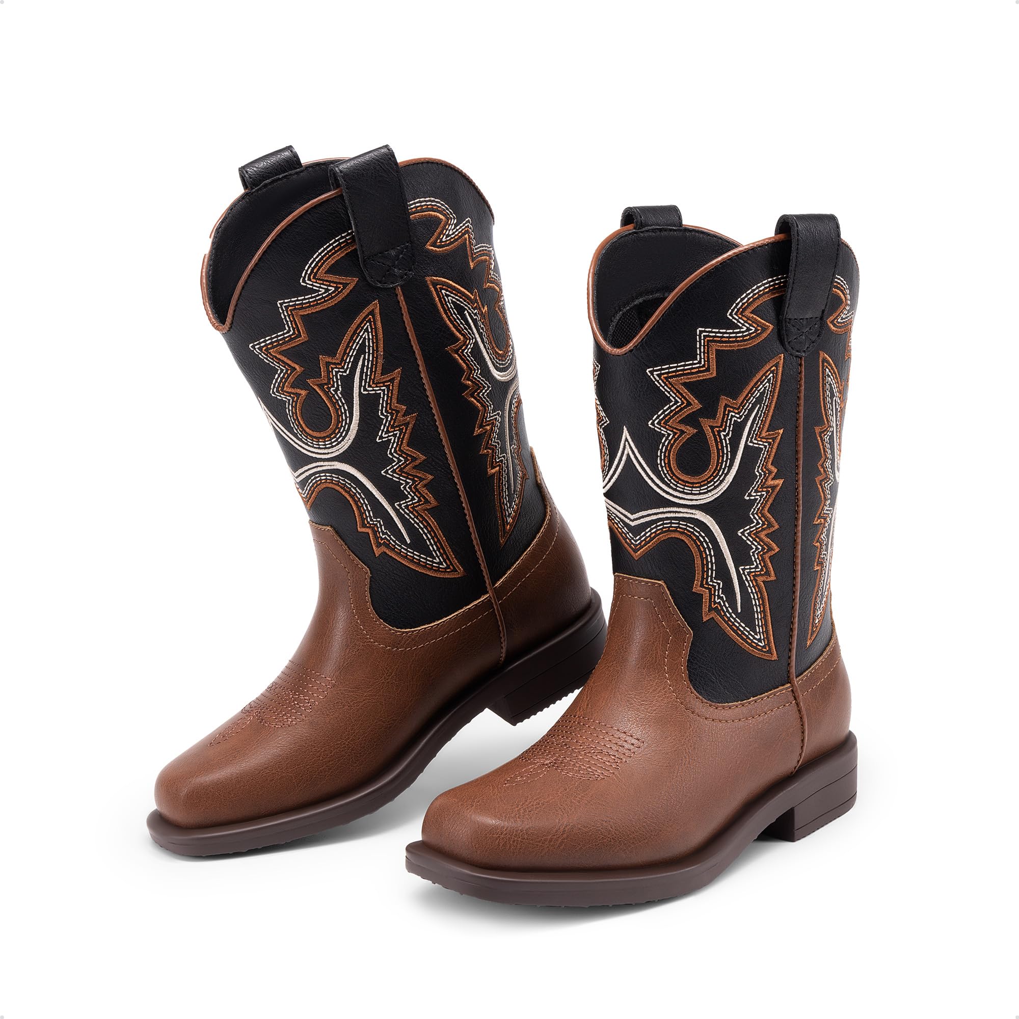 DREAM PAIRS Stivali da cowboy per ragazzi e ragazze stivali da equitazione con punta quadrata stile western
