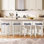 HOOBRO Bar Stools, Set of 2 Bar Chairs, Counter Height Stools, Saddle Stools with Curved Surface, Kitchen Stools, 63 cm, 6 cm Thick Upholstery, for Kitchen, Dining Room, White and Gray WG10BY01