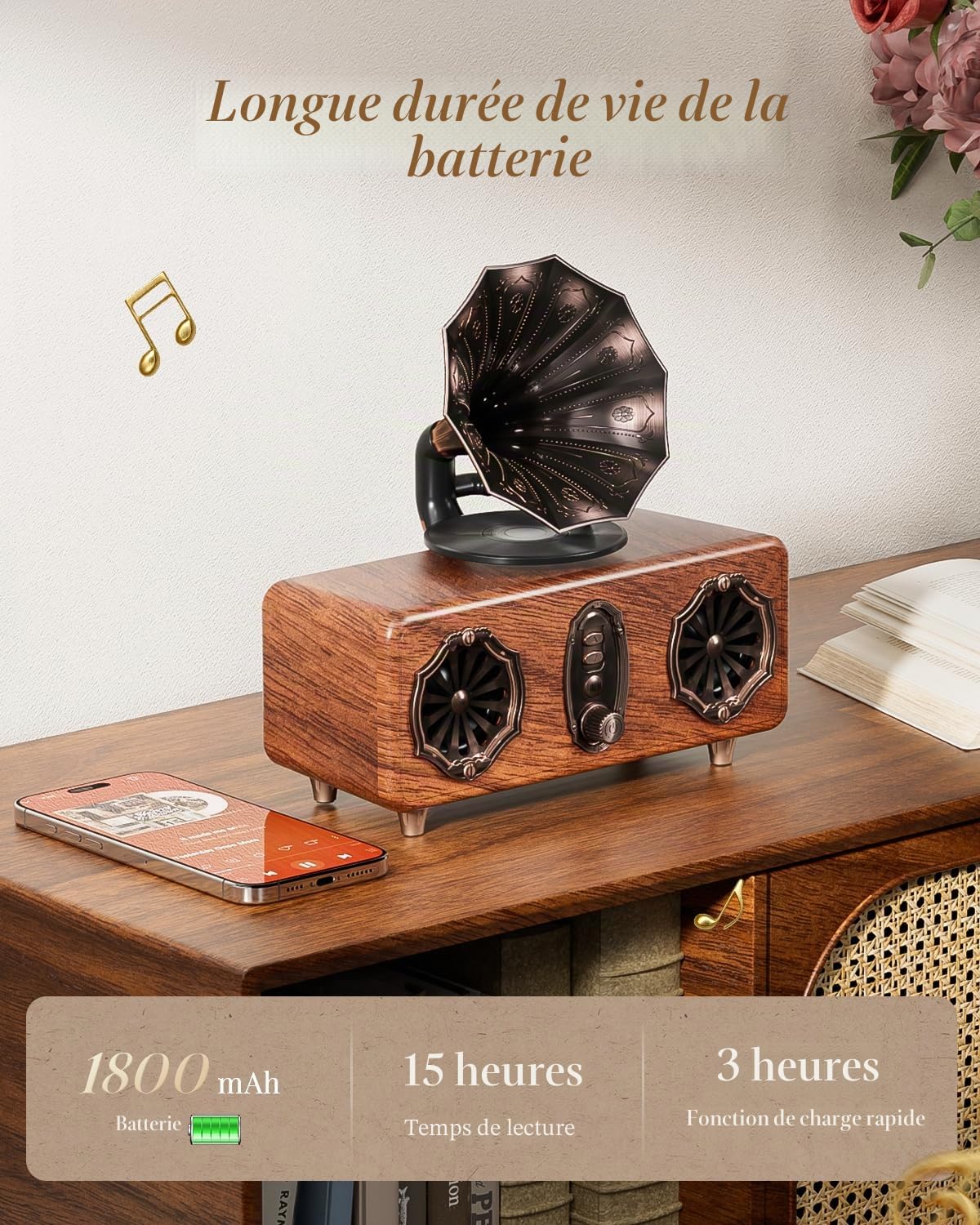 COLSUR Haut-Parleur Bluetooth rétro Vintage FM avec Prise en Charge Carte TF/AUX/USB Portable sans Fil pour iPhone Android 5 W Haut-Parleur Bluetooth 5.4 1800 mAh Batterie