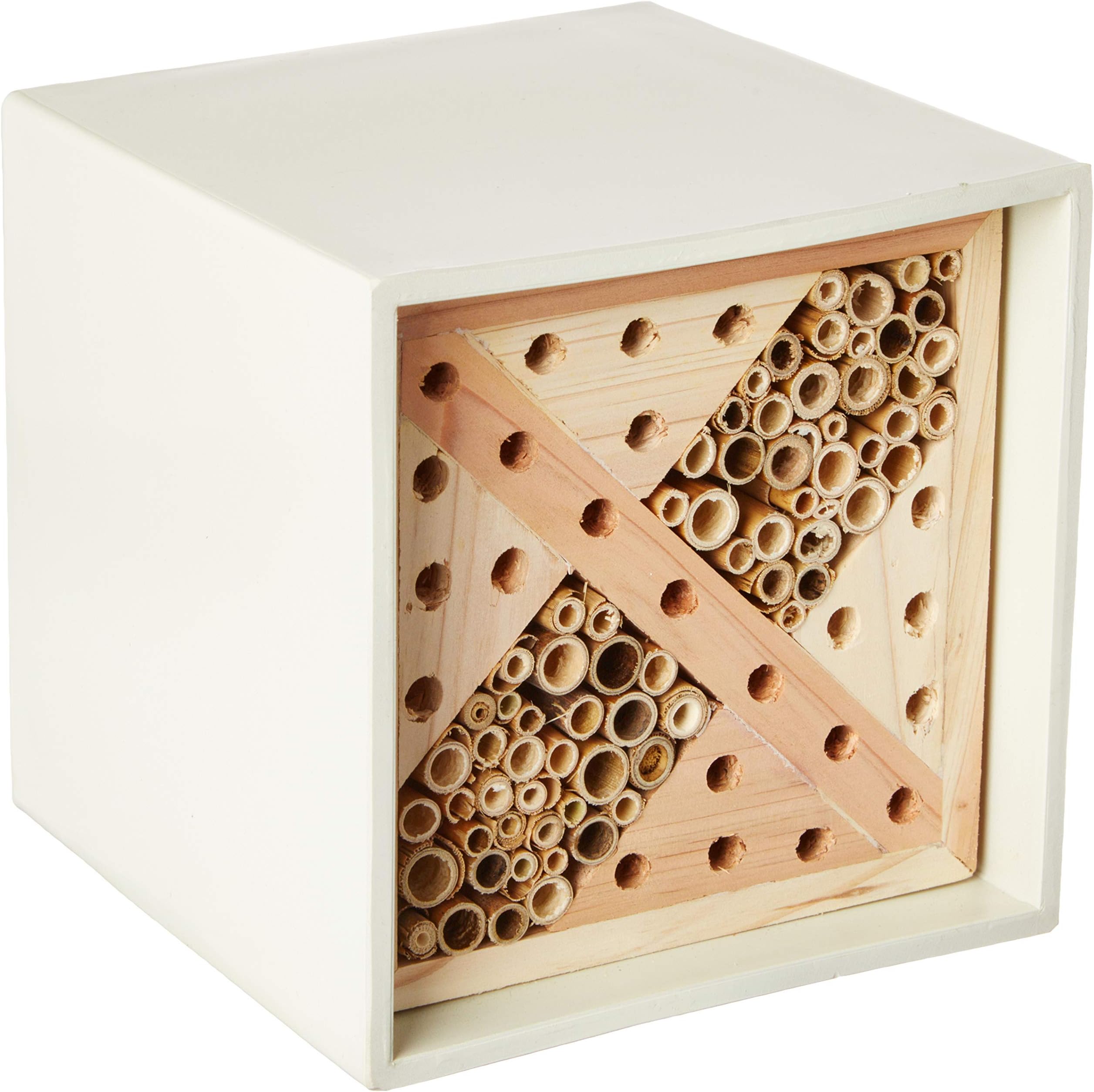 Wildlife World Urban Wooden Bee House Cube for Solitary Bees - Pollinator Bee Management System (White)