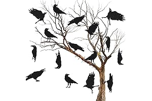 Poen Fake Crow Figurines (16-Pack) | Halloween Decor for Spooky Ambiance and Bird Deterrence