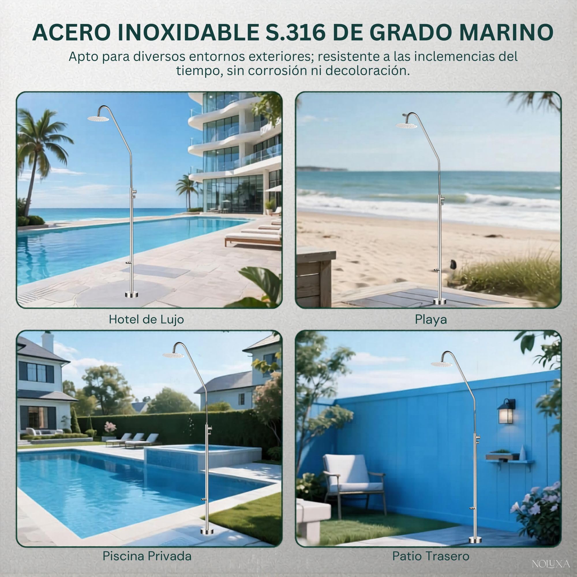 IMEX - Ducha Piscina Exterior Acero S.316 con Lava-pies | Ducha Empotrada Suelo para Jardín, Piscina y Terraza | Grifería 1 vía (Agua Fría) con Rociador y Tratamiento Anticorrosión | Serie Dakota