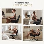 Dowinx Criss Cross Chair with Five-Level Adjustable Arms and Wheels - Comfortable Ergonomic PU Leather Swivel Vanity Chair - Computer Gaming Desk Chair for Home Office,Bedroom,Vanity Room(Light Khaki)