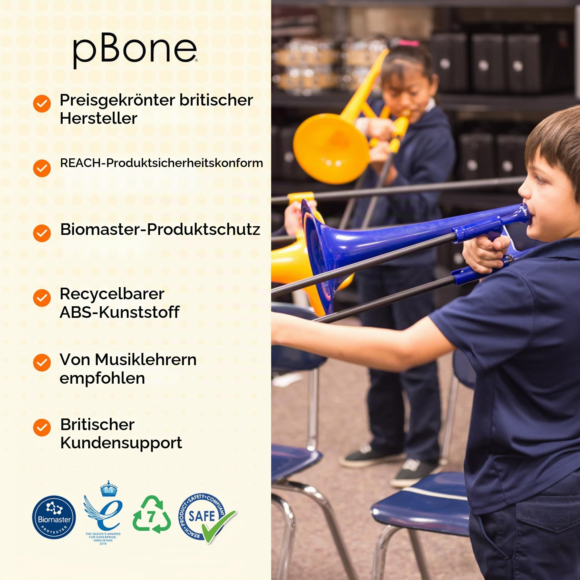 PBONE 700639 Mini-Posaune mit Mundstück und Tasche, blau