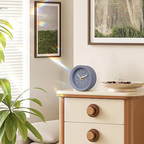 Miniatura 4 de Reloj analógico de escritorio pequeño, funciona con pilas, mesa retro, cemento gris, al lado del estante, simple, de mediados de siglo, lindo, mini