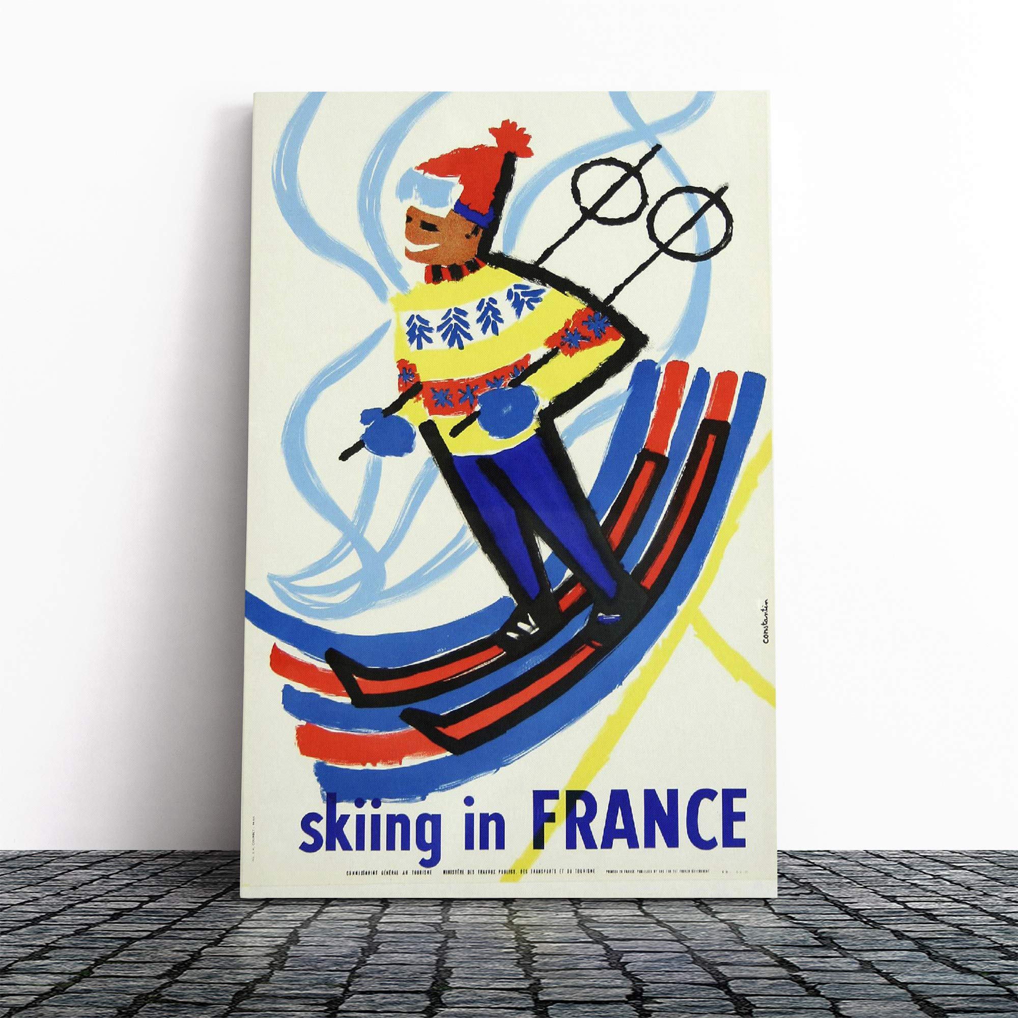 Ski Travel Poster Canvas Print | Gallery Wrapped 30mm Frame Wall Art | 24x16 inches | Ready to Hang | Retro Picture | Living Room Bedroom Lounge Office