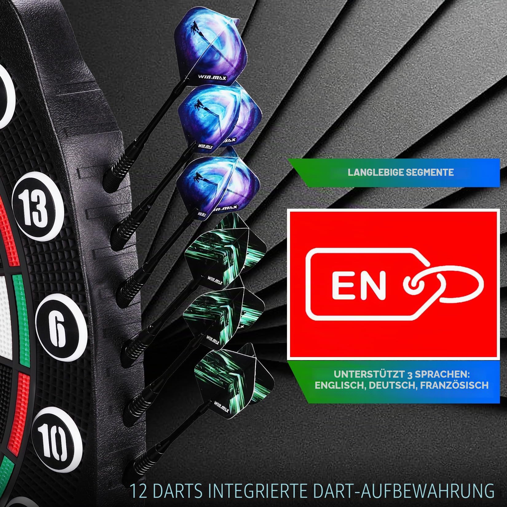 WIN.MAX Elektronische Dartscheibe 34 Games mit 354 Varianten mit 12 Dartpfeile