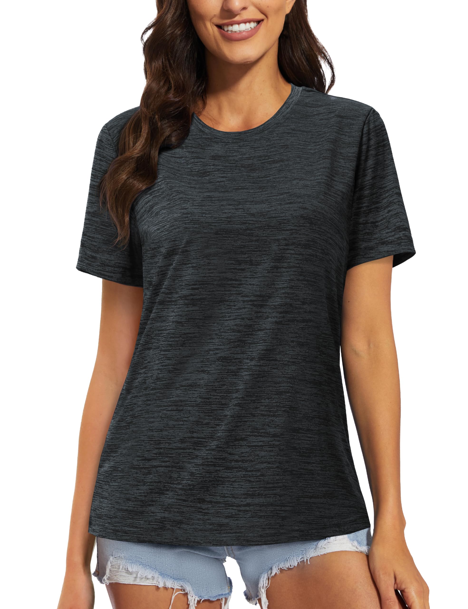 MAGCOMSEN Womens Workout Shirts Crewneck Short Sleeve Moisture Wicking Lightweight Tops for Gym Athletic Sports