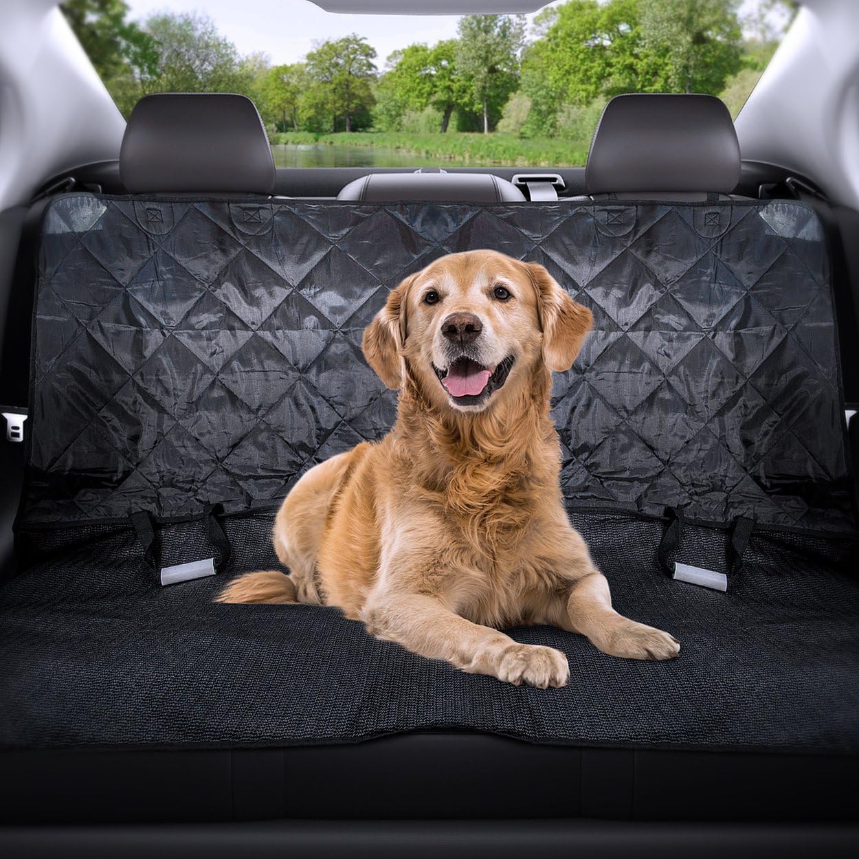 Luxury Dog Car Seat Cover, for Cars, Trucks & SUV - Waterproof & Scratch Proof & Non-Slip Backing & Hammock Convertible, Quilted,…
