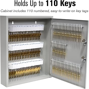STEELMASTER by BankSupplies 110 Key Cabinet | Dual Lock Control Key Box | Welded 22 Gauge Steel Construction | Scratch Resistant | Write-On Key Tags for Easy Identification