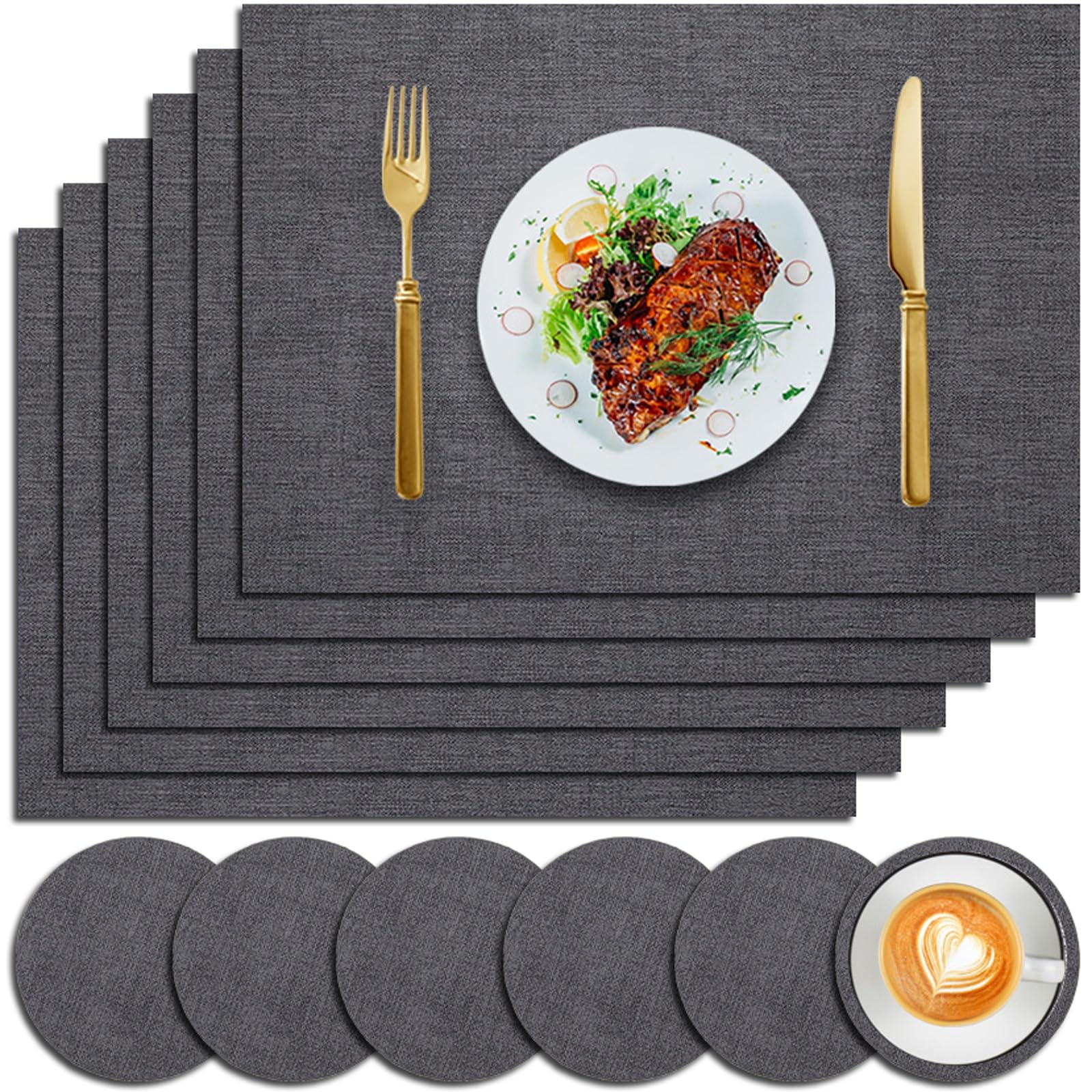 Décoration de Table, Sets de Table, Tapis de Cuisine/Salle à Manger en Similicuir et sous-Verres (Lot de 4/6), lavables des Deux côtés