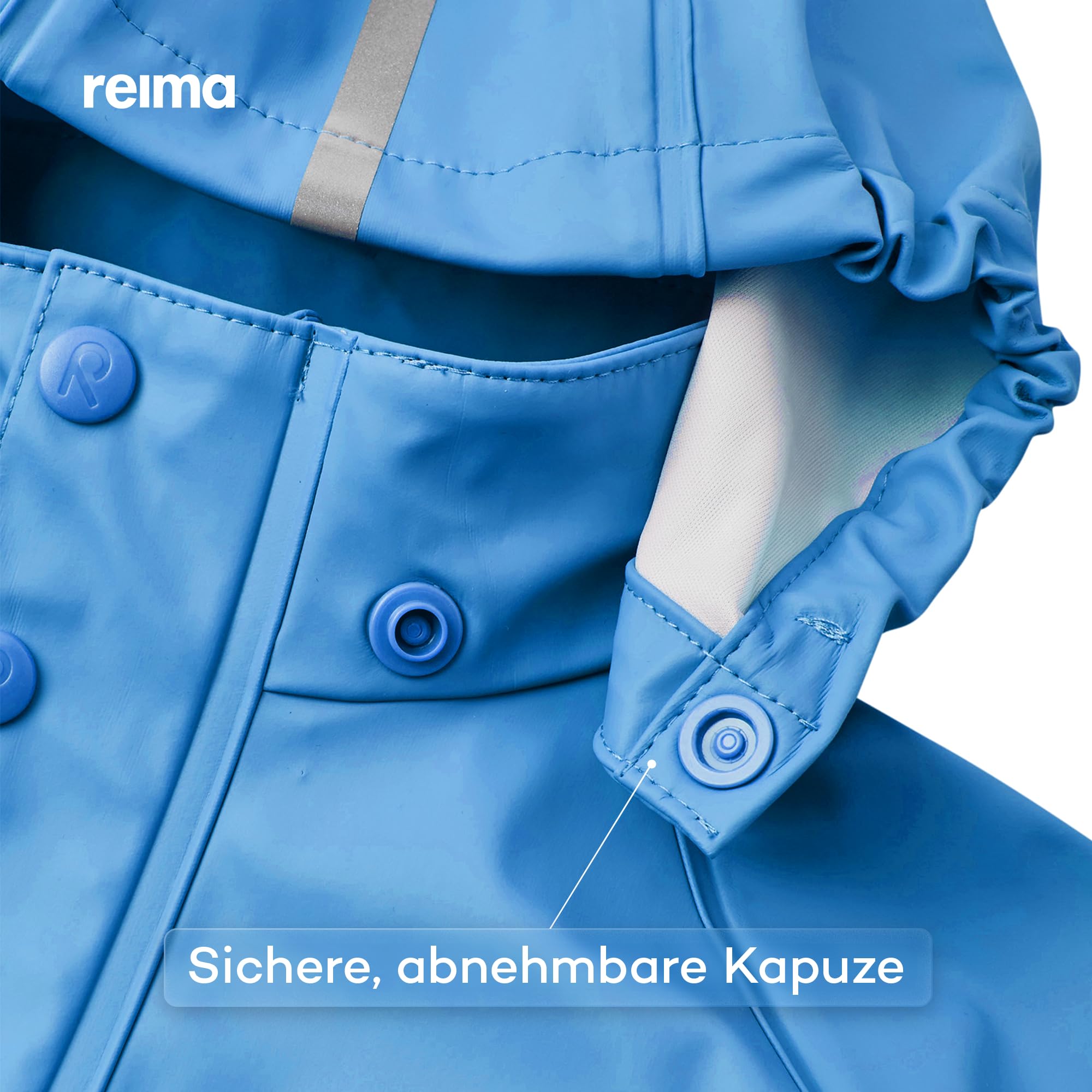Reima - Lampi Regenjacke für Kinder Wasserdicht - Jacke für Jungen und Mädchen, Reißverschluss vorne, Abnehmbare Kapuze, Reflektierende Details, Maschinenwaschbar - Cool blue, 140